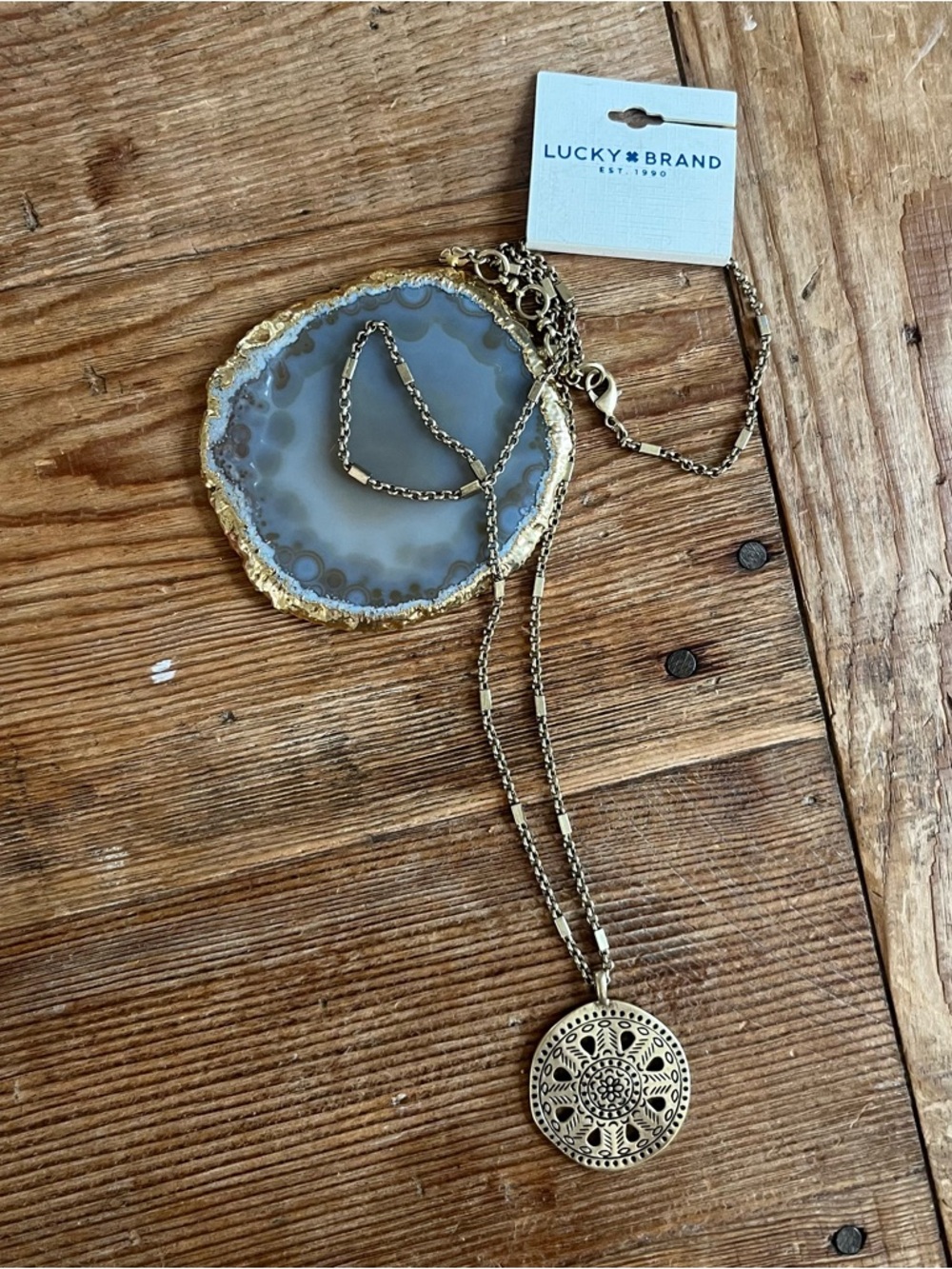 Lucky Brand Brass-Tone Filigree Medallion Necklace - NWT